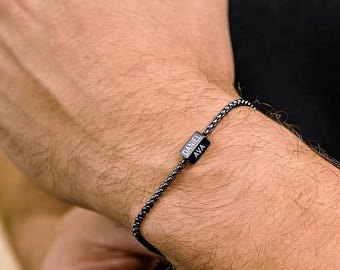 Custom Name Bracelet for Men, Engraved Stainless Steel Chain Jewelry, Silver Black Gold