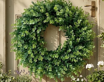 40cm Artificial Eucalyptus Wreath, Rustic Farmhouse Spring Summer Door Decor