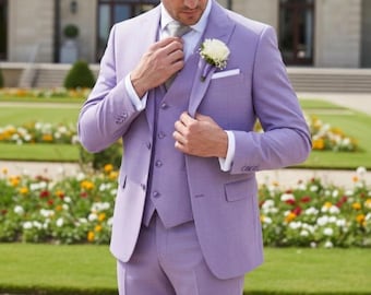 Traje de boda lavanda para novio, elegante esmoquin formal lila de tres piezas, traje de fiesta