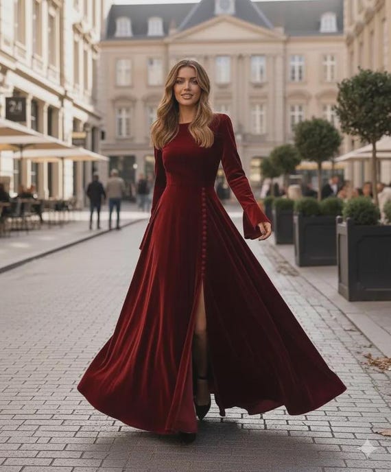 formal long sleeve burgundy dress Zapakasa Women Burgundy Velvet Long Sleeves Holiday Party Dress Mermaid  Boat Neck Ruched Formal Dress main image 1