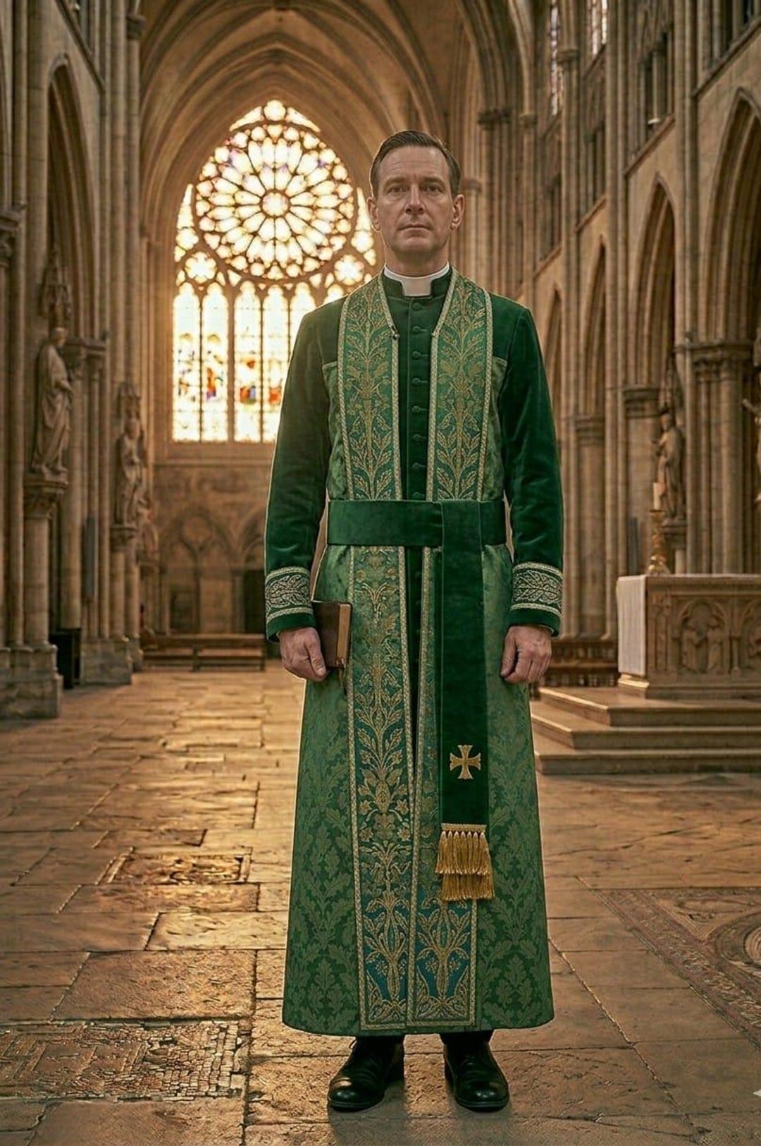 Green Priest Chasuble Vestment | Gothic Clergy Robe With Gold ...