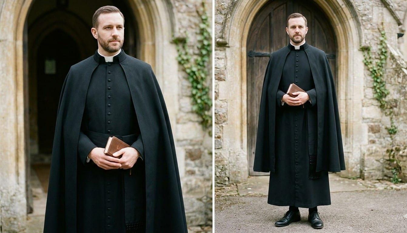 Men's Gothic Priest Cloak Coat – Black Clergy Cassock Cape, Victorian ...