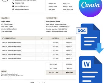 Bearbeitbare Rechnungsvorlage für kleine Unternehmen, Google Docs-Rechnungsvorlage, Word- und Excel-Rechnungsformular, Buchhaltungsdruck