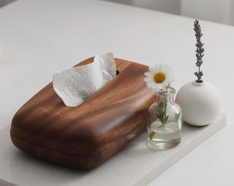 Walnut Wood Tissue Box | Minimalist Vintage Holder | Home & Office Decor