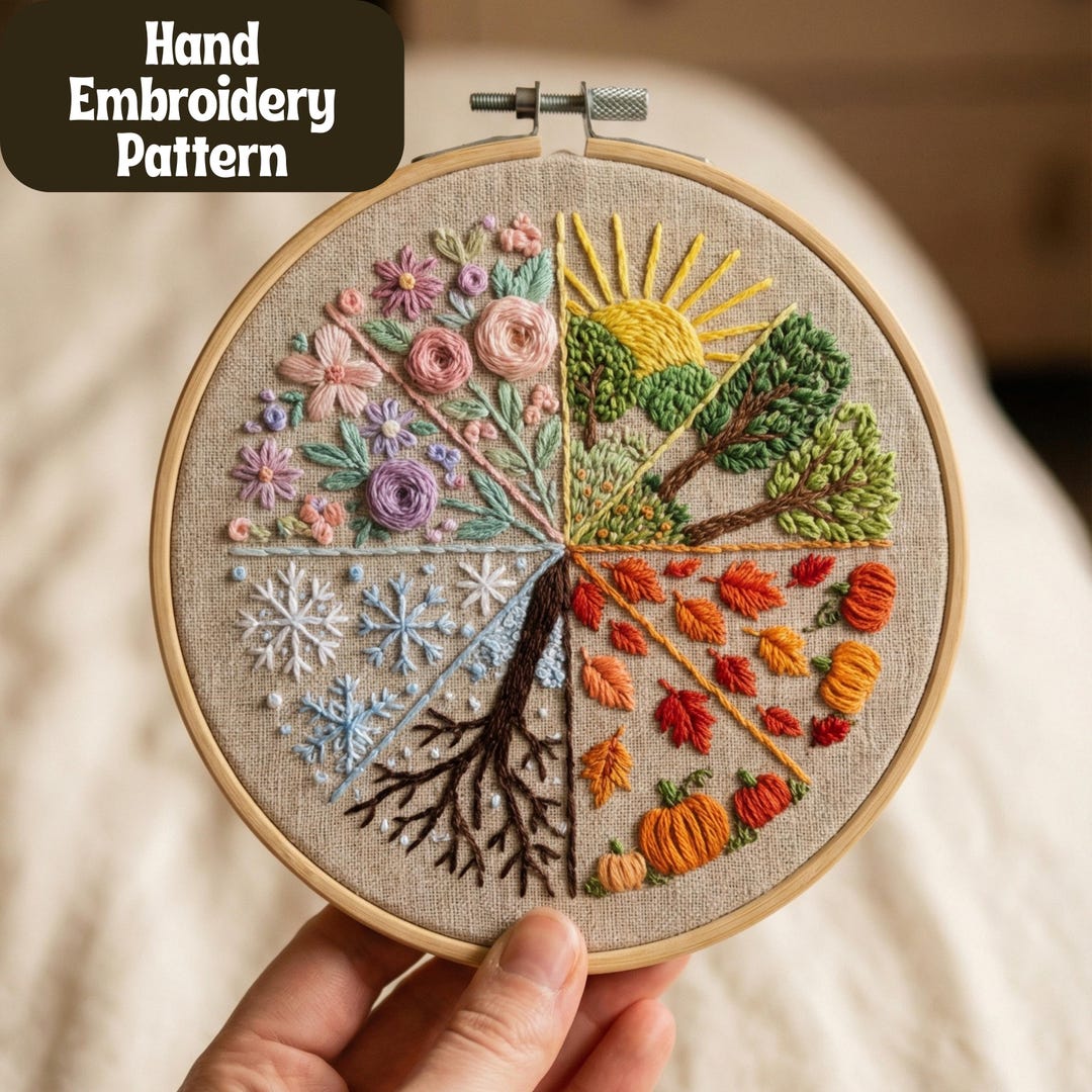 Four Seasons Hand Embroidery Pattern, Floral Nature Hoop Art (digital ...