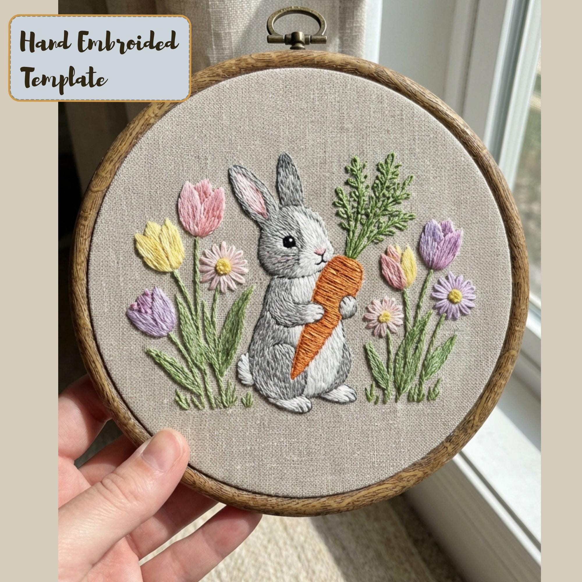 Bunny Embroidery Pattern, Floral Hoop Art (digital Download A4 PDF) - Etsy