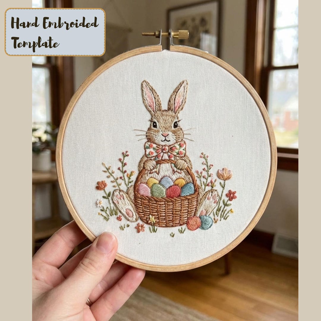 Bunny Easter Egg Embroidery Pattern, Floral Spring Design (PDF Pattern ...