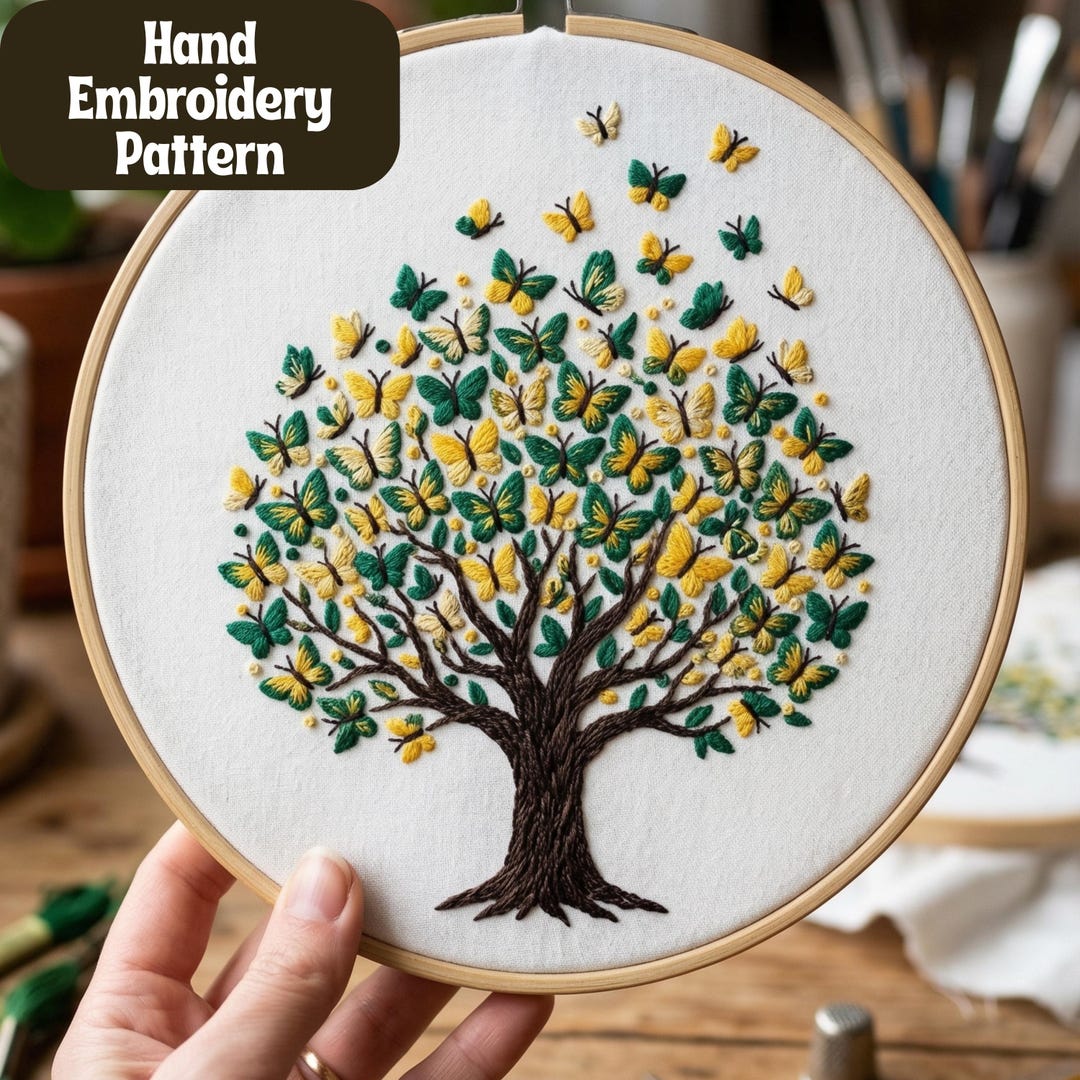 Hand Embroidery Pattern, Butterfly Tree Design, Spring Nature (digital ...