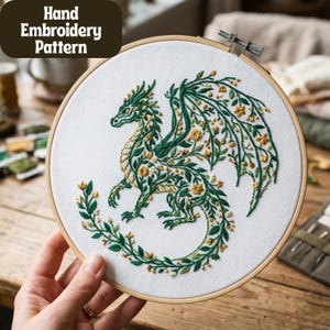 Dragon Embroidery Pattern: Floral Hand Stitch Design (Digital Download)