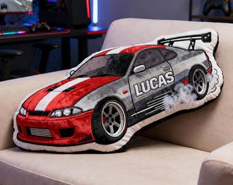 Personalized Car Racing Custom Pillow, Boys Room Decor, Kids Racer Name Cushion, Cute Auto Gift, Son Birthday Keepsake