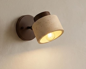 Applique da parete in travertino e legno - Lampada da comodino regolabile Wabi-Sabi - Lampada da parete minimalista in pietra per camera da letto - Illuminazione decorativa giapponese
