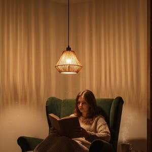 Handwoven Rattan Pendant Light – Boho Wicker Hanging Lamp Shade E27