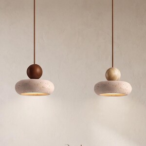 Lampa wisząca z żółtego trawertynu, nowoczesna lampa wisząca w stylu japońskim Wabi Sabi