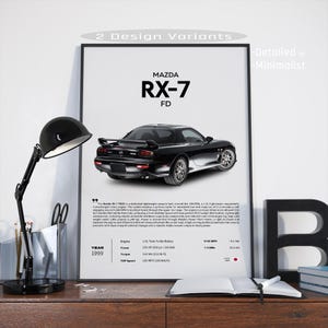 Póster del Mazda RX-7, detallado y minimalista, impresión artística de pared de coche deportivo JDM, decoración del hogar