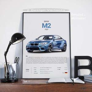 BMW M2 F87 Car Poster - Detailed and Minimal - Modern Sports Car Wall Art Print Home Decor