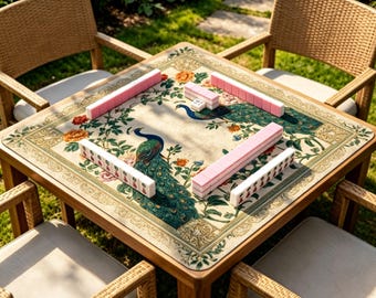 Peacock Mahjong Mat, Floral Mahjong Table Mat, Vintage Oriental Game Mat, Non Slip Mahjong Playmat, Elegant Board Game Mat Gift