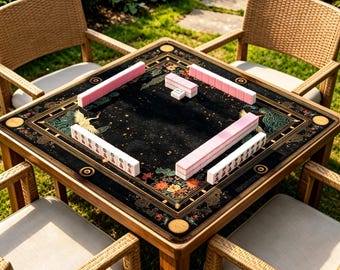 Black Gold Crane Mahjong Mat, Oriental Crane American Mahjong Table Cover, Luxury Chinoiserie Non Slip Game Mat Gift