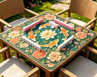Tapete para Mahjong Koi Peony, Tapete de Mesa Floral Azul-petróleo, Tapete Oriental Antiderrapante para Jogos de Mahjong