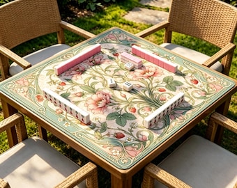 Tapete de Mahjong Floral de Morango, Tapete de Jogo Art Nouveau para Jardim, Tapete de Mesa Antiderrapante para Presente