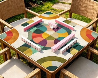 Retro Geometric Mahjong Mat, Mid Century Modern Game Mat, Colorful Abstract Mahjong Table Mat, Bauhaus Board Game Mat, Mahjong Gift