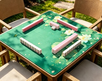 Tapete de Mahjong Estanque de Lotos, Tapete de Mesa de Juego de Ranas y Lirios de Agua, Cubierta de Mesa de Mahjong Antideslizante, Tapete de Juego de Mesa Elegante con Diseño de Naturaleza