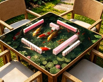 Realistic Koi Pond Mahjong Mat, Lotus Water Garden Mahjong Table Mat, Non-Slip Board Game Mat, Zen Gift for Mahjong Lovers