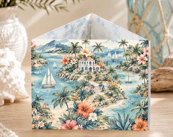 Protetor de Cartas de Mahjong com Tema Tropical e Costeiro, em Tecido Macio Estampado, Plástico, Dobrável, com Regras do Mahjong, Ideal para Presentear um Jogador de Mahjong