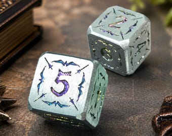 6-piece Metal Rune Dice Set, Colorful Magic D6 Dice, Fantasy Number Dice, Tabletop Role-Playing Game Dice, Game Dice