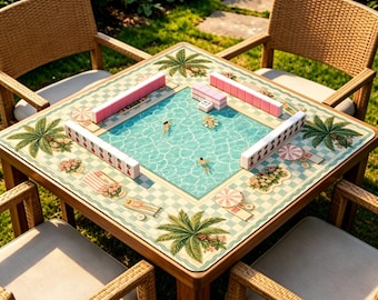Pool Club Mahjong Mat, Preppy Resort Table Mat, Non Slip Summer Game Mat for Mahjong