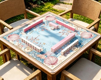 Coastal Seashell Mahjong Mat, Pastel Coral Reef Game Mat, Ocean Non Slip Tabletop Playmat, Beach Mahjong Pad, Board Game Gift