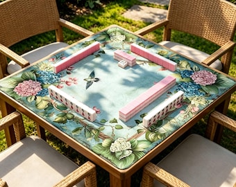 Tappetino da Mahjong con motivo floreale e colibrì, tappetino da gioco jacquard con ortensie, tappetino antiscivolo per tavolo da Mahjong, tappetino da gioco botanico, regalo per gli amanti del Mahjong