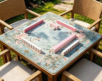Tapete de Mahjong Chinoiserie com Estampa de Flor de Cerejeira, Tapete de Mesa para Jogo de Mahjong com Estampa Floral de Garça, Capa Antiderrapante para Mesa de Mahjong, Presente Elegante para Jogos de Tabuleiro