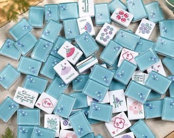 American Mahjong Set, Blue Four-Layer Colored Mahjong Set, Portable Western Mahjong Set, Flower Mahjong Set, Mahjong Game Set