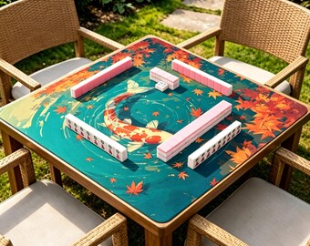 Tapete de Mahjong con diseño de carpas koi otoñales, tapete de mesa de juego con diseño de estanque de hojas de arce, funda antideslizante para mesa de Mahjong, tapete de juego con diseño de jardín japonés.