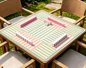 Tapete de Mahjong com Listras Pastel, Tapete de Mesa Estilo Preppy Rosa Sálvia, Tapete Antiderrapante para Jogos de Mahjong