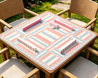 Tapete de Mahjong com Listras Pastel, Tapete de Mesa Geométrico Estilo Preppy, Tapete Antiderrapante para Mahjong e Jogos de Tabuleiro