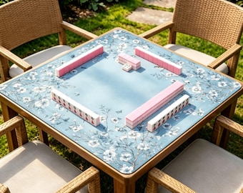 Blue Floral Mahjong Mat, Bird and Blossom American Mahjong Table Cover, Vintage Botanical Non Slip Game Mat Gift