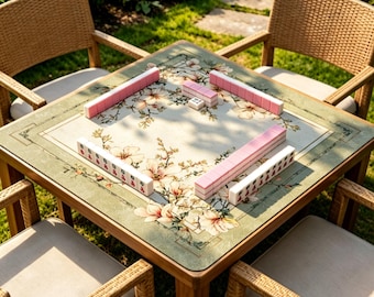Tapete de Mahjong Magnólia Verde Sálvia, Tapete de Mesa de Mahjong Floral Vintage, Tapete Antiderrapante para Jogos de Tabuleiro, Presente Botânico para Amantes de Mahjong