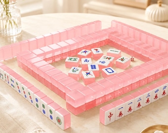 Pink Acrylic Mahjong Set, Jelly Mahjong Tiles, Glossy Chinese Mahjong Game Set, Cute Mahjong Gift for Family Game Night