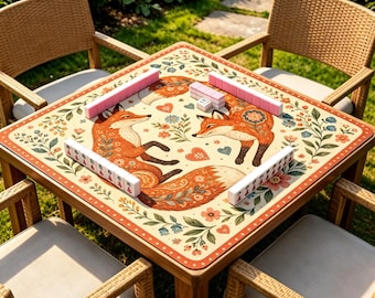 Tapete de Mahjong com Estampa Floral de Raposa Fantástica, Tapete de Jogo Antiderrapante de Borracha, Tapete de Mesa em Tecido Jacquard com Raposa da Floresta, Presente Ideal para Jogos de Tabuleiro com Estilo Cottagecore