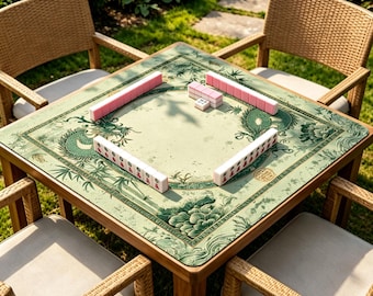 Dragon Mahjong Mat, Sage Chinoiserie Table Mat, Non Slip Oriental Game Mat for Mahjong