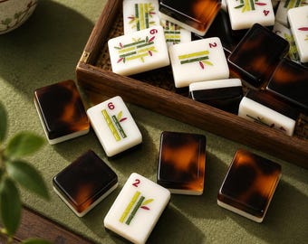 Tortoiseshell American Mahjong Tiles Set, Double Layer Acrylic Mahjong Tiles, Portable Travel Mahjong Set, Outdoor Hand Shuffle Game Tiles