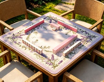 Lavender Floral Mahjong Mat, Botanical Jacquard Game Mat, Non-Slip Mahjong Table Mat, Purple Garden Board Game Gift
