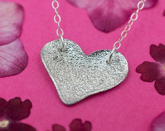 Textured Sterling Silver Heart Necklace