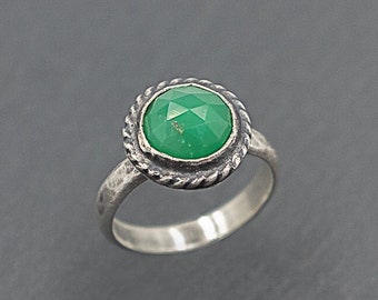 Green Chrysoprase Sterling Silver Ring Size 6.5