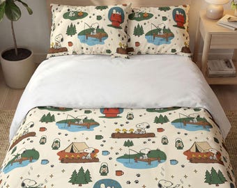Housse de couette et 2 taies d'oreiller à imprimé aquarelle Snoopy | Literie pour enfants