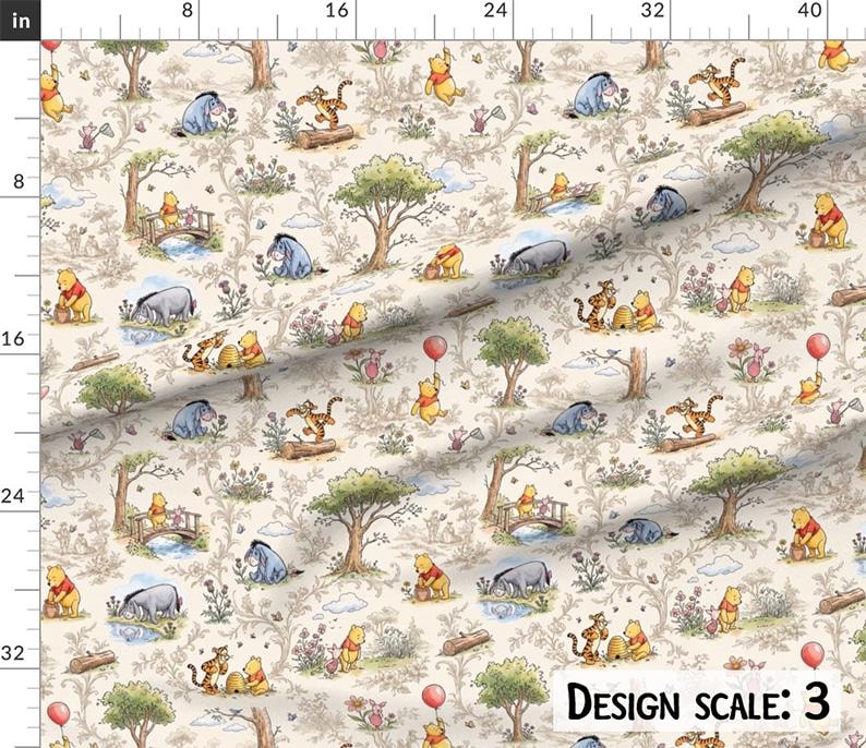 Winnie the Pooh Toile Fabric, Cotton Combed Pima image 4