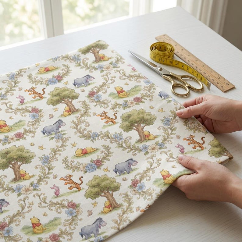 Winnie the Pooh Fabric by Yard Cotton Twill | Vintage Style Bouquet Print image 2