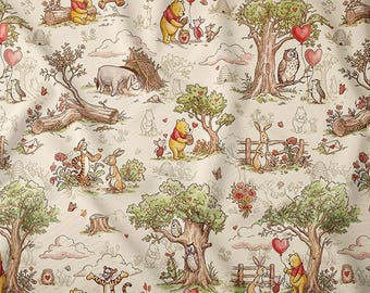 Vintage Winnie the Pooh Love Print Fabric | Combed Pima Cotton Toile