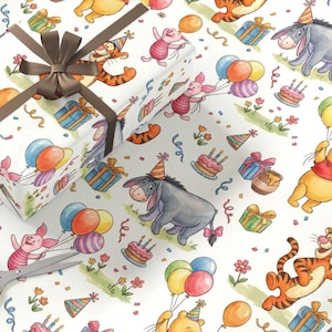 Winnie the Pooh Birthday Pattern Wrapping Paper | Kids Party Wrap